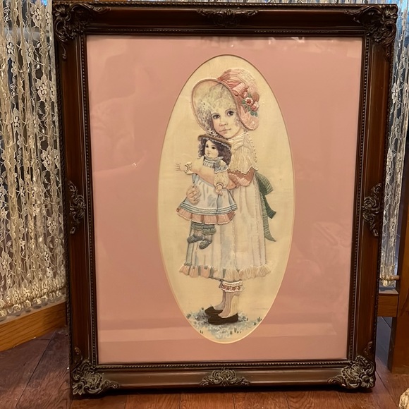 💥SALE💥 Vintage Lovely Little Girl and Her Doll Needlework